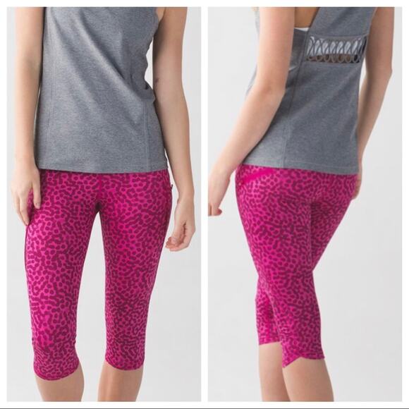 Lululemon | Run Top Speed Crop Legging Capri Athletic Running Pant Polkadot Pink - Picture 3 of 10